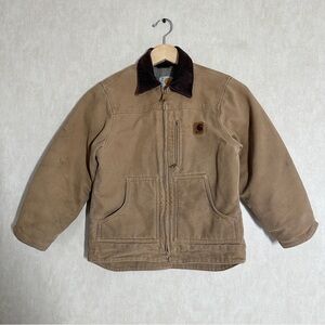 Carhartt Youth Kids Vintage Duck Canvas Sherpa Lined Jacket Full Zip in Camel M